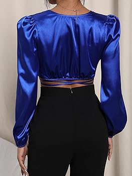 WDIRARA Women's Satin Deep V Neck Crisscross Wrap Tie Front